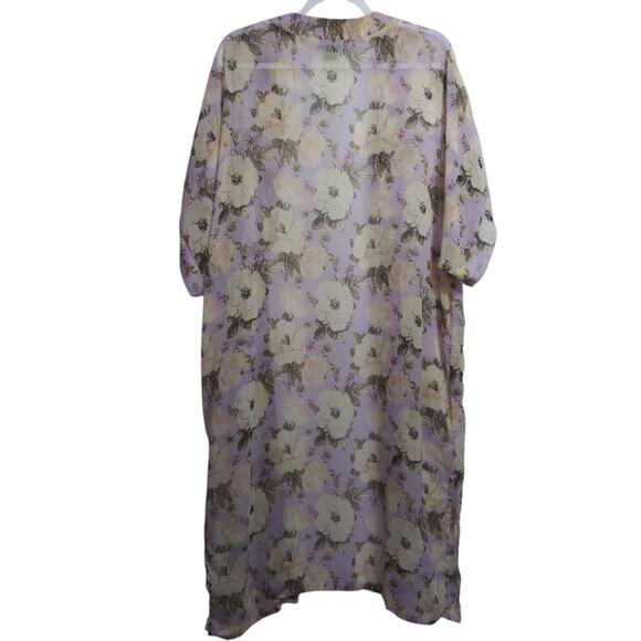Steve Madden Purple Floral Chiffon Sheer Open Front Kimono Duster Pockets OSFM - Picture 3 of 7